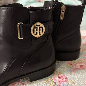 SOLD! Tommy Hilfiger Black Boots with Gold Logo